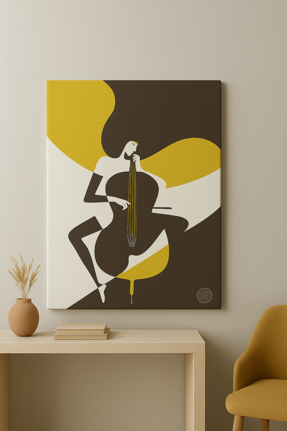 Modern Cello Silüeti Kanvas Tablo – Müzik Temalı Sanatsal Duvar D