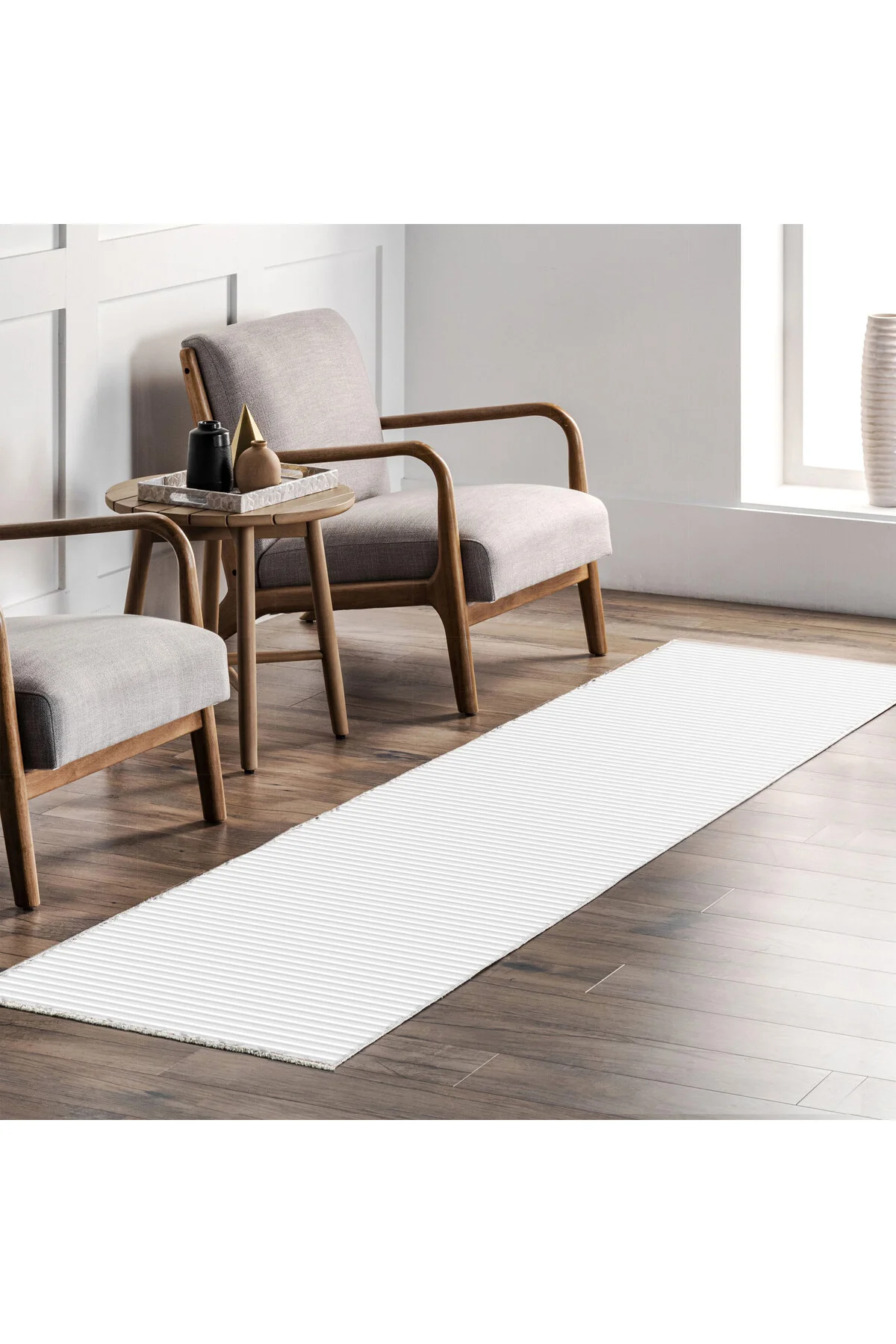 Modern Çizgili Açık Gri Kaymaz Şönil Halı Saçaklı Robot Süpürge Uyumlu Yıkanabilir Yolluk Kilim Modern Çizgili Açık Gri Kaymaz Şönil Halı Saçaklı Robot Süpürge Uyumlu Yıkanabilir Yolluk Kilim