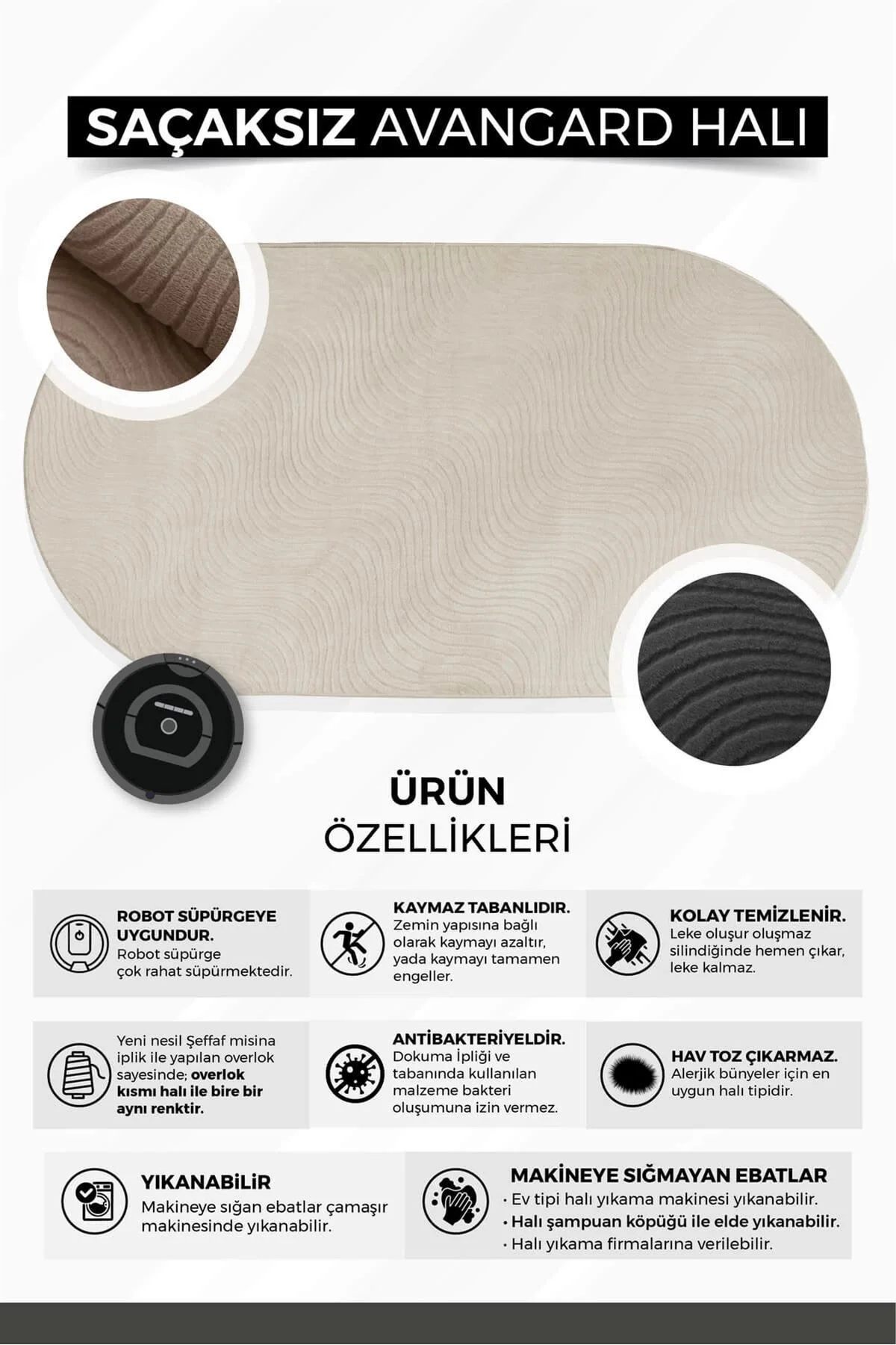 MODERN DALGALI TASARIMLI GRİ RENKLİ Yıkanabilir Kaymaz Kesme HALI Yolluk 80x300