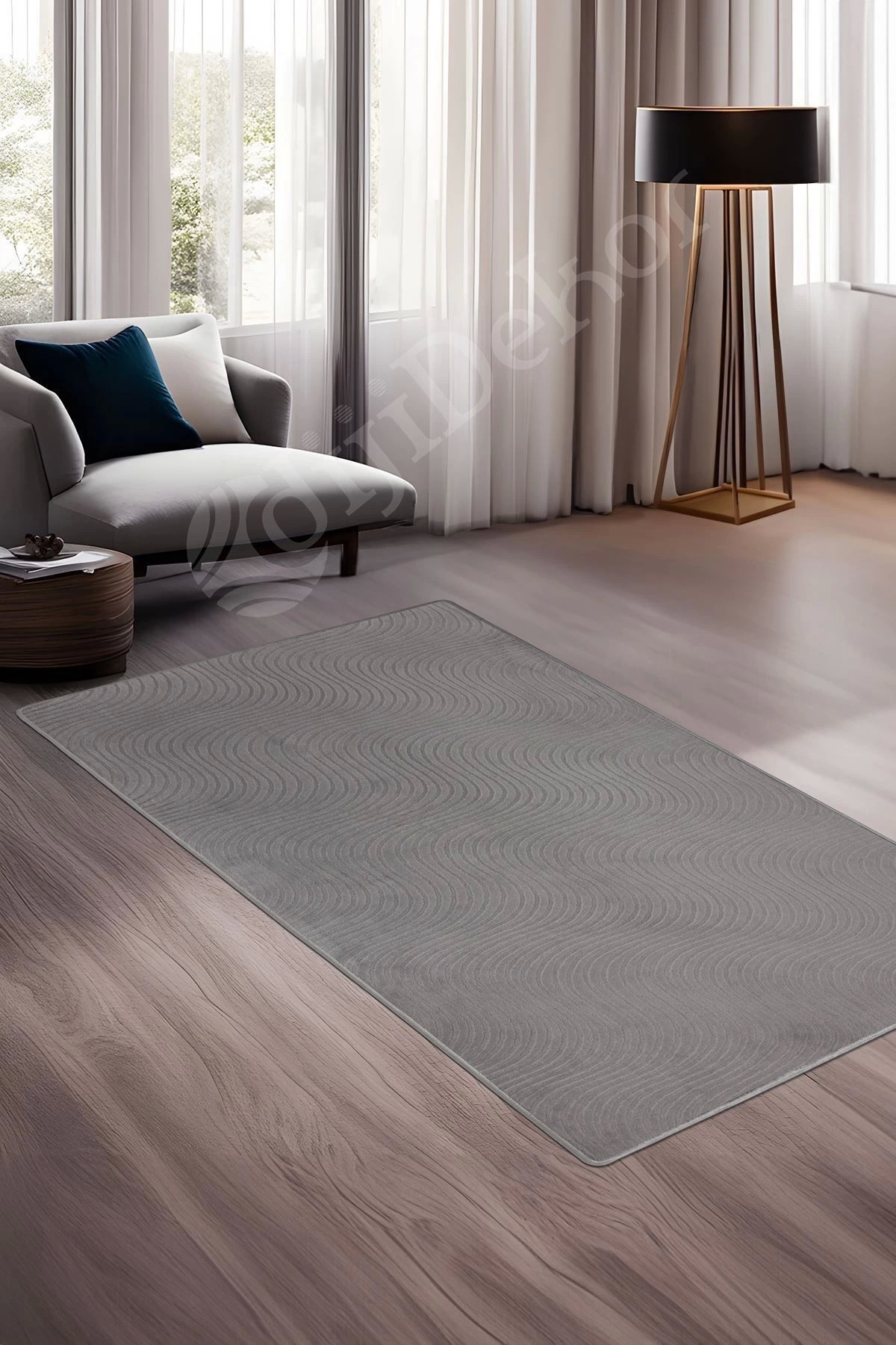 MODERN DALGALI TASARIMLI GRİ RENKLİ Yıkanabilir Kaymaz Kesme HALI Yolluk 60x120