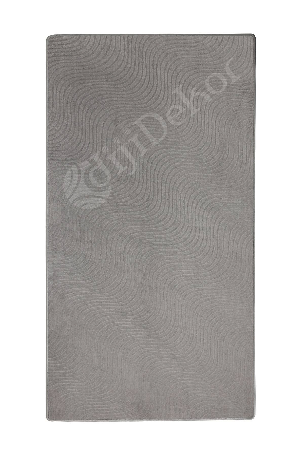 MODERN DALGALI TASARIMLI GRİ RENKLİ Yıkanabilir Kaymaz Kesme HALI Yolluk 60x120