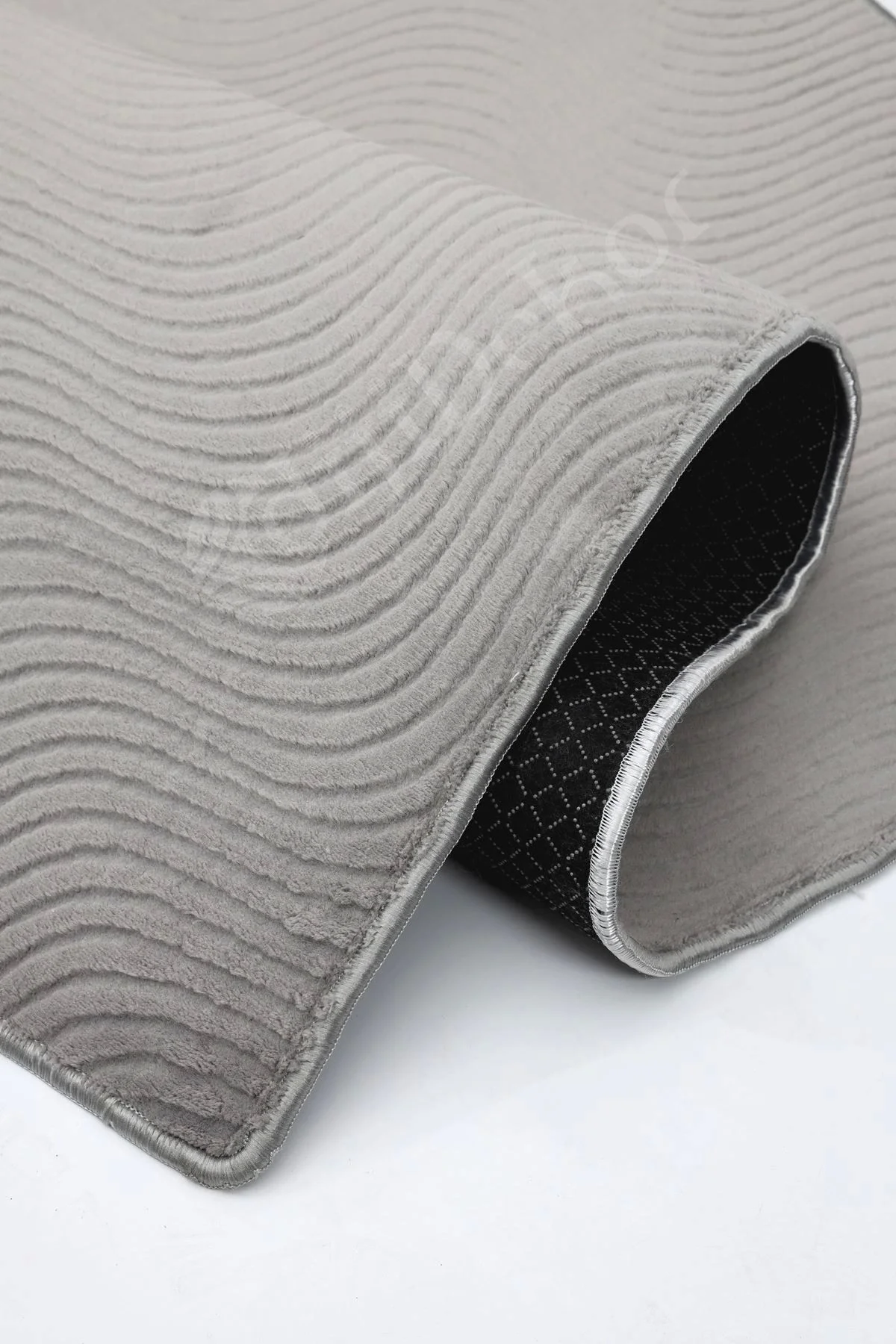 MODERN DALGALI TASARIMLI GRİ RENKLİ Yıkanabilir Kaymaz Kesme HALI Yolluk 80x300