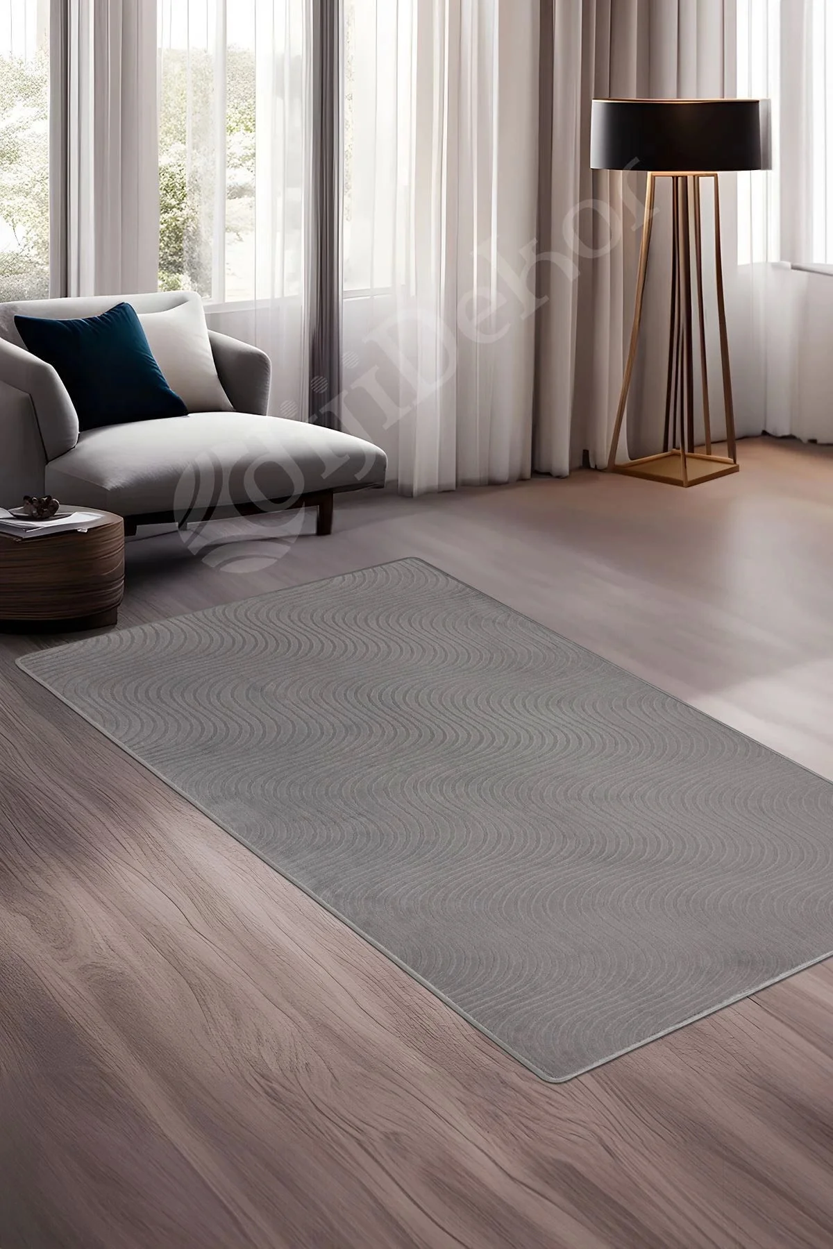 MODERN DALGALI TASARIMLI GRİ RENKLİ Yıkanabilir Kaymaz Kesme HALI Yolluk 80x300