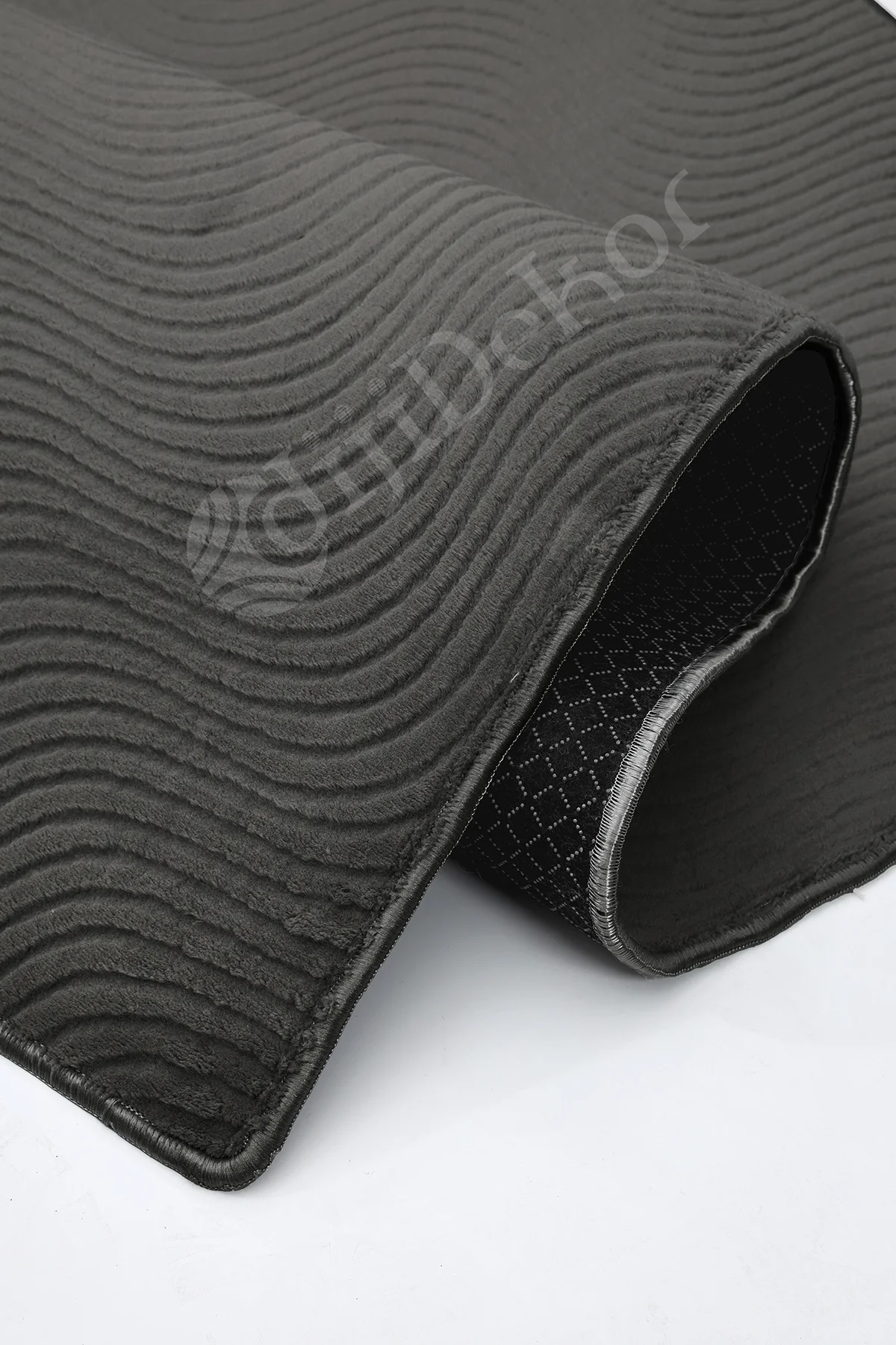 MODERN DALGALI TASARIMLI ANTRASİT RENKLİ Yıkanabilir Kaymaz Kesme HALI Yolluk 100x120 MODERN DALGALI TASARIMLI ANTRASİT RENKLİ Yıkanabilir Kaymaz Kesme HALI Yolluk 100x120