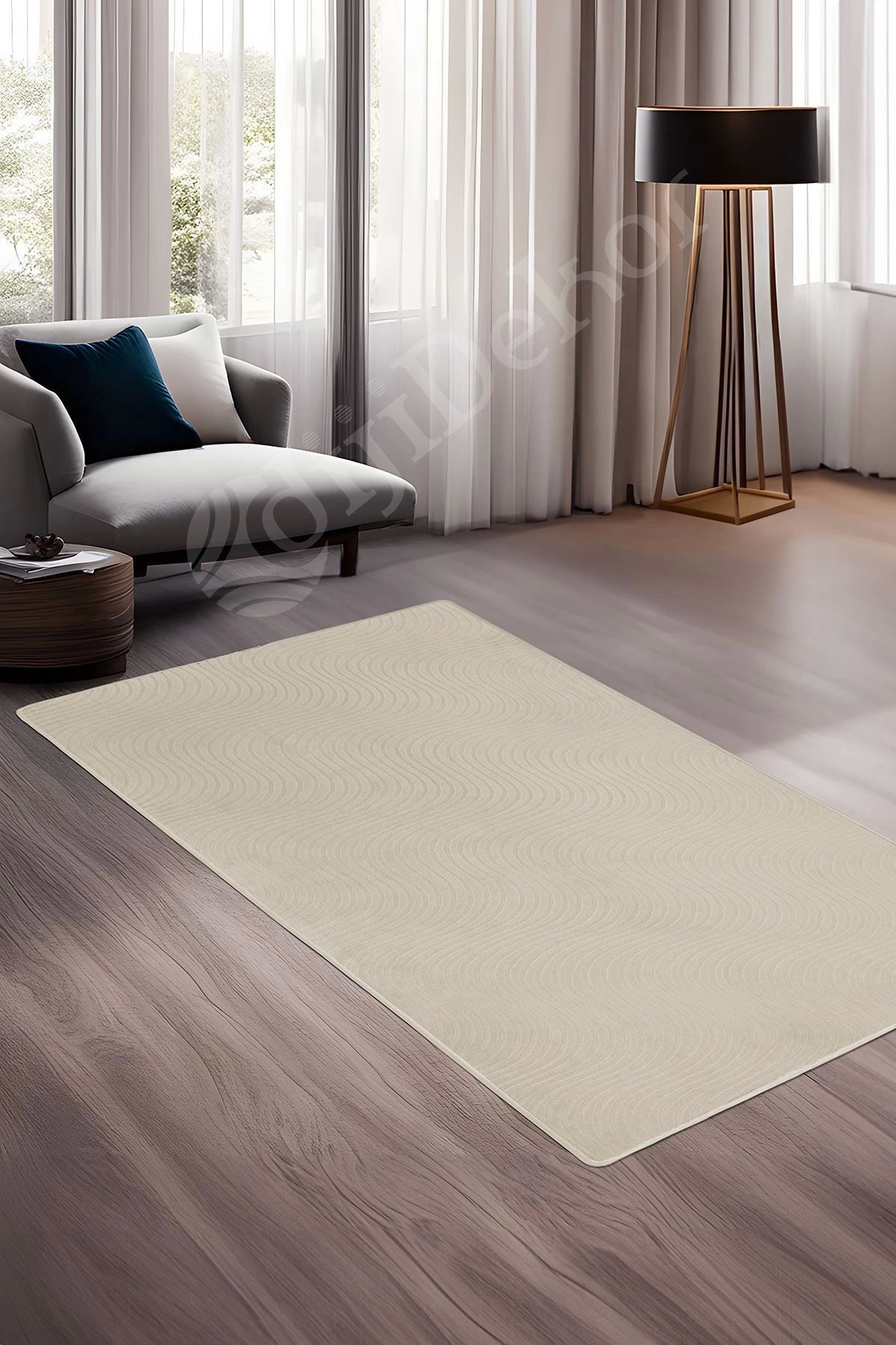 MODERN DALGALI TASARIMLI KREM RENKLİ Yıkanabilir Kaymaz Kesme HALI Yolluk 100x500