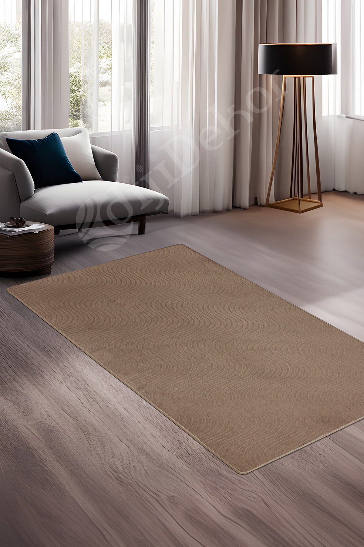 MODERN DALGALI TASARIMLI KAHVE RENKLİ Yıkanabilir Kaymaz Kesme HALI Yolluk 80x120