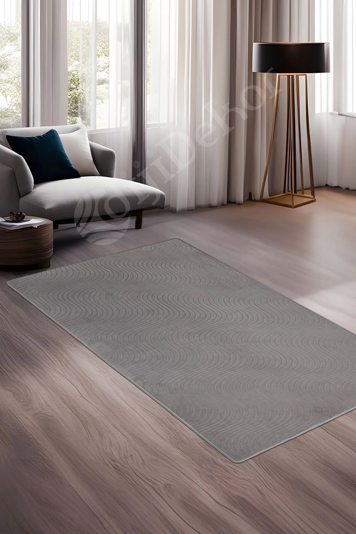 MODERN DAMA TASARIMLI GRİ RENKLİ Yıkanabilir Kaymaz Kesme HALI Yolluk 100x250