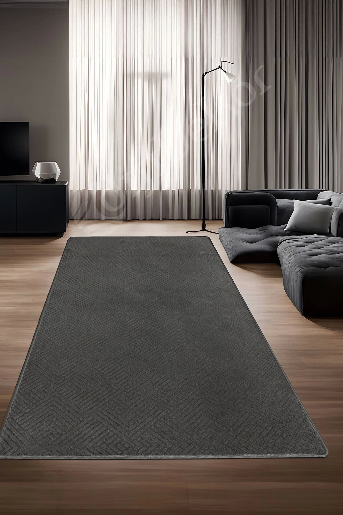 MODERN DAMA TASARIMLI ANTRASİT RENKLİ Yıkanabilir Kaymaz Kesme HALI Yolluk 100x400