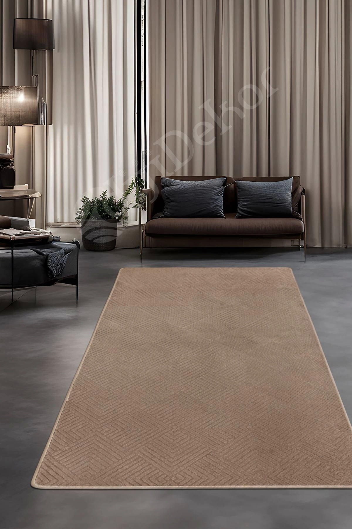 MODERN DAMA TASARIMLI KAHVE RENKLİ Yıkanabilir Kaymaz Kesme HALI Yolluk 100x300