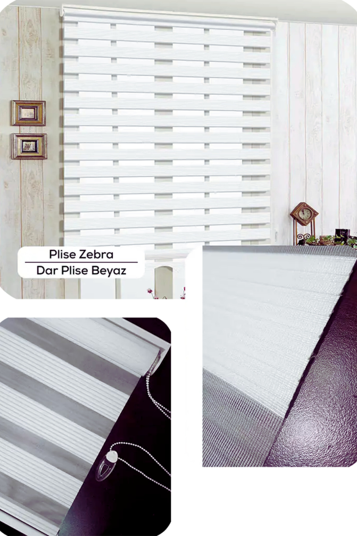 Modern Dar Plise Beyaz Zebra Stor Perde , Alüminyum Kasalı Yüksek