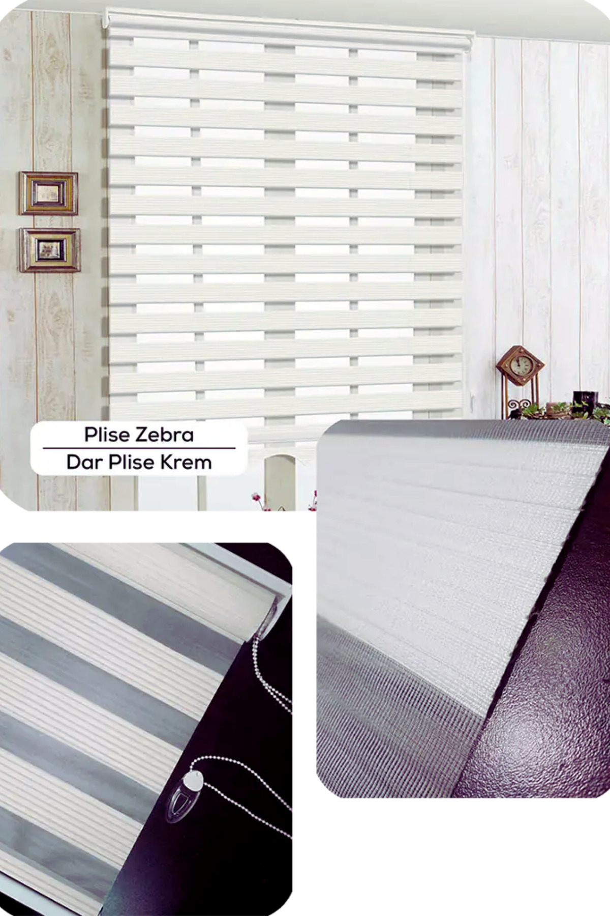 Modern Dar Plise Krem Zebra Stor Perde , Alüminyum Kasalı Yüksek 