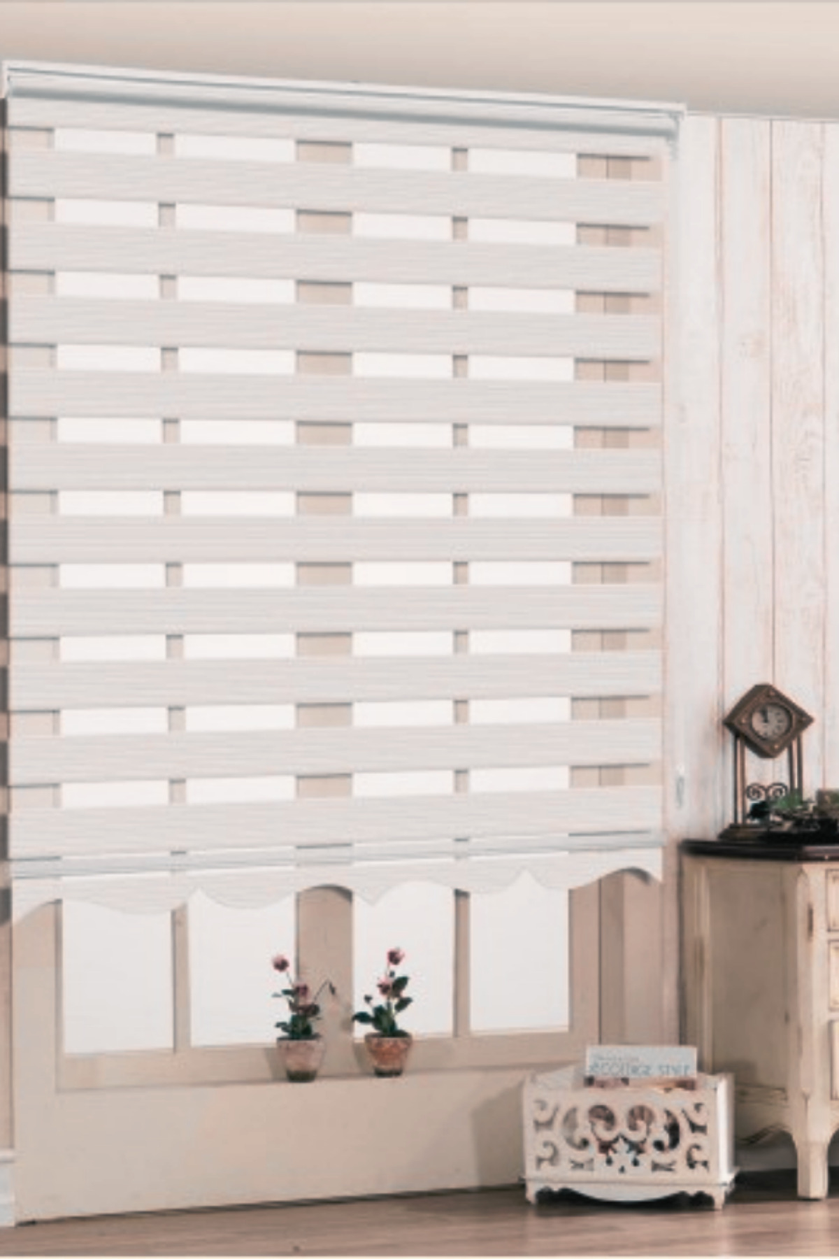 Modern Dar Plise Krem Zebra Stor Perde , Alüminyum Kasalı Yüksek 