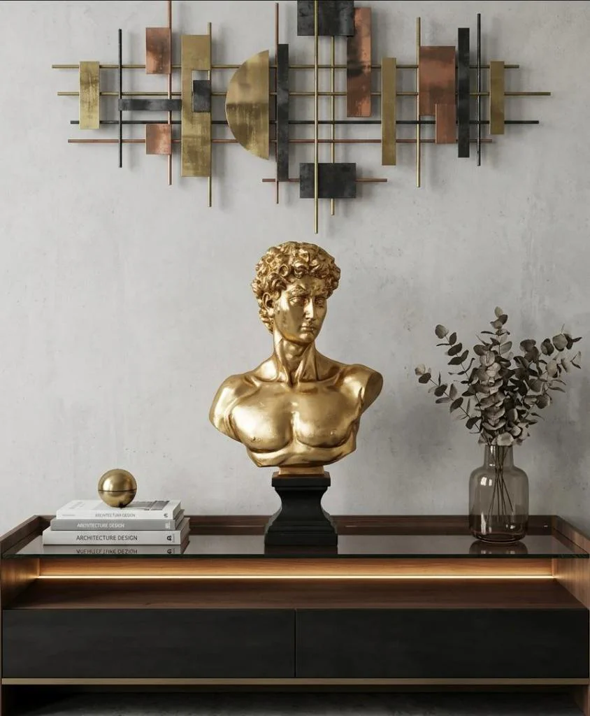 Modern Dekoratif Biblo – Gold Siyah Detay David/ Davut Heykeli, S