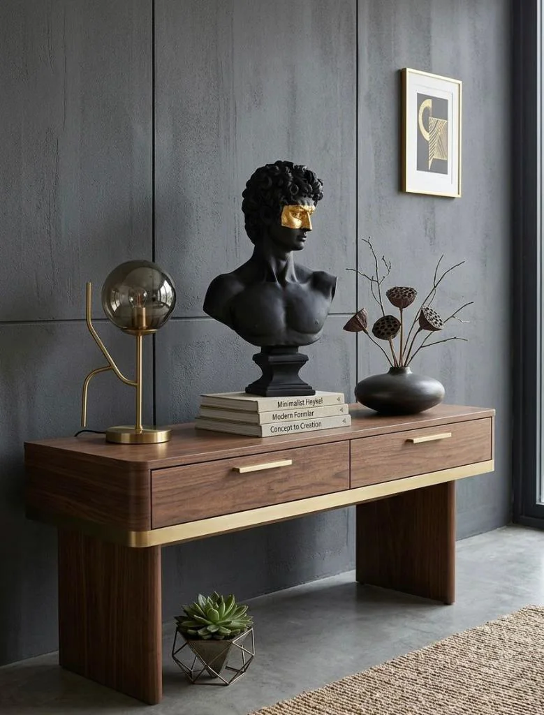 Modern Dekoratif Biblo – Siyah Gold Detaylı David/ Davut Heykeli,
