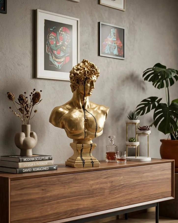 Modern Dekoratif Biblo – Gold Siyah Detay David/ Davut Heykeli, S Modern Dekoratif Biblo – Gold Siyah Detay David/ Davut Heykeli, S