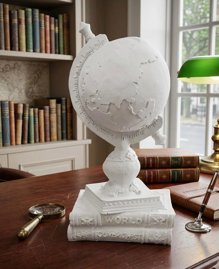 Modern Dekoratif Biblo Beyaz Kitap Üstünde Dünya Heykeli Atlas, S
