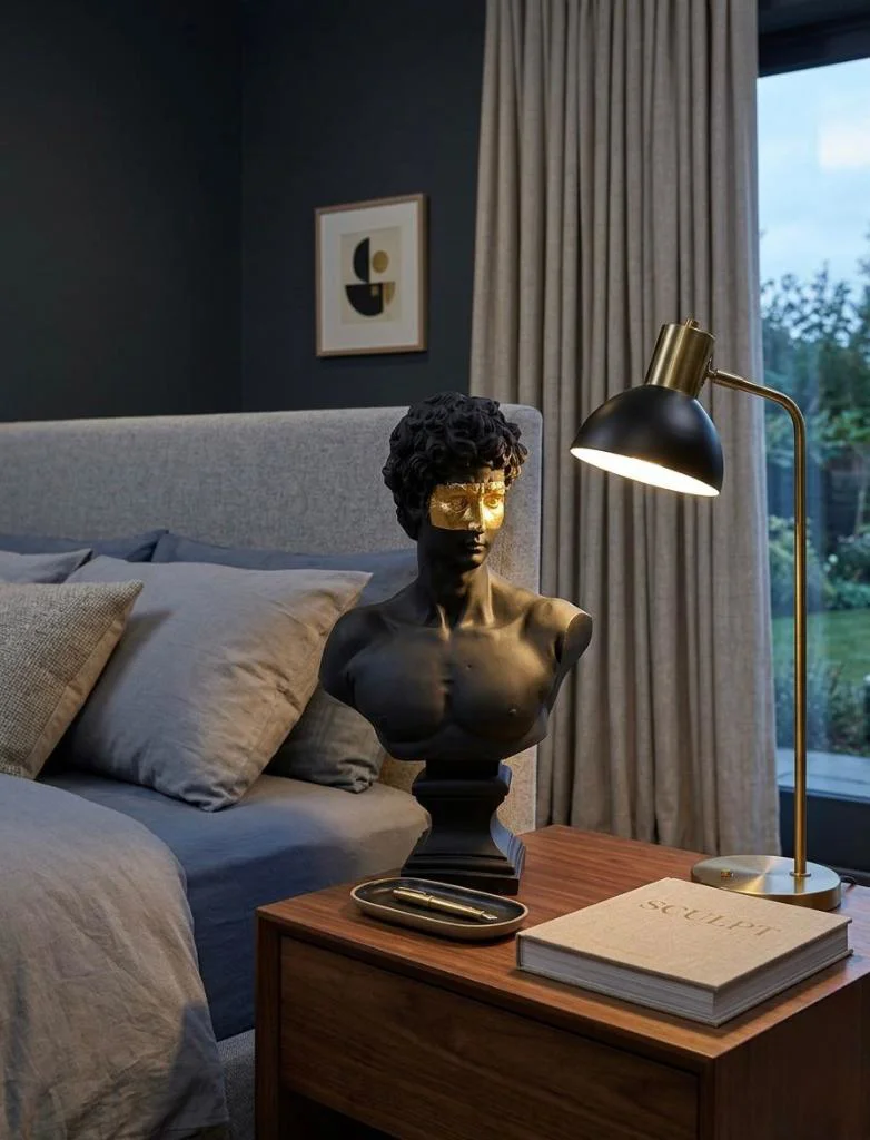 Modern Dekoratif Biblo – Siyah Gold Detaylı David/ Davut Heykeli,