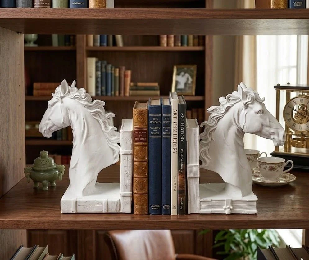 Modern Dekoratif Biblo – Beyaz  Kitap Tutucu At Heykeli, Salon Ko