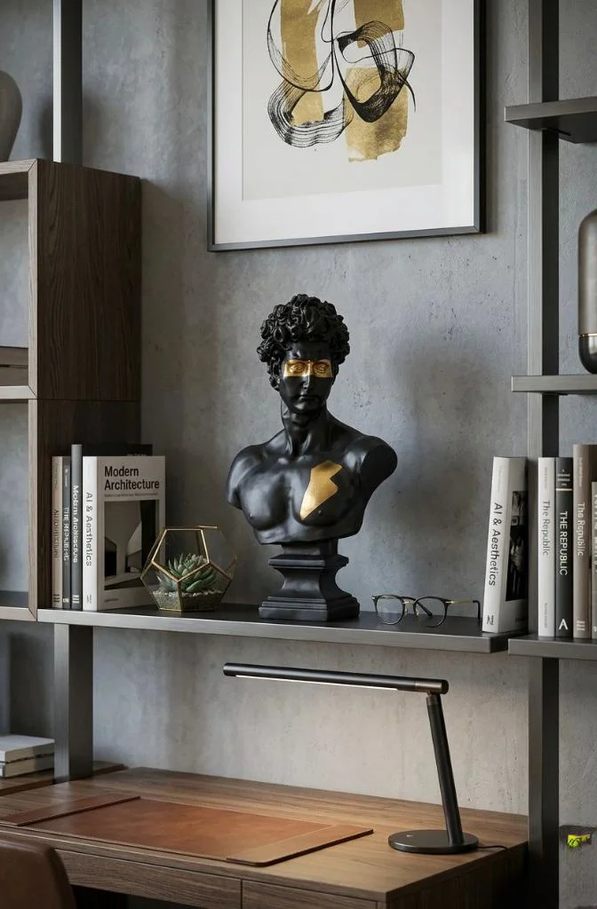 Modern Dekoratif Biblo – Siyah Gold Detaylı David/ Davut Heykeli,