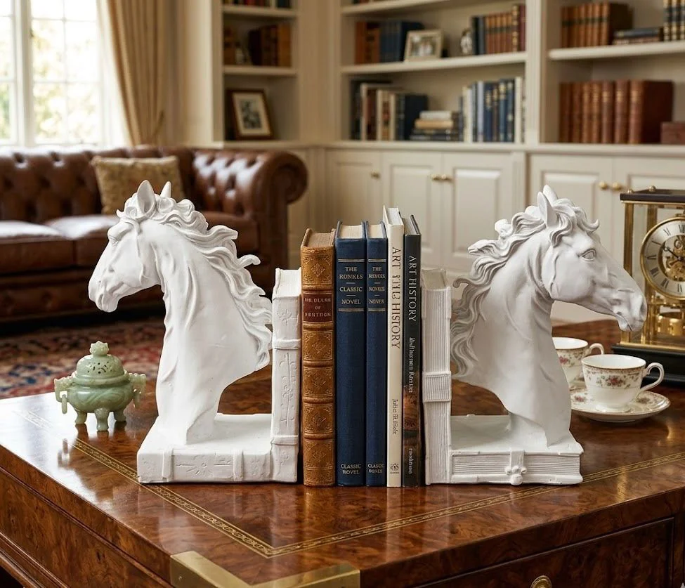 Modern Dekoratif Biblo – Beyaz  Kitap Tutucu At Heykeli, Salon Ko