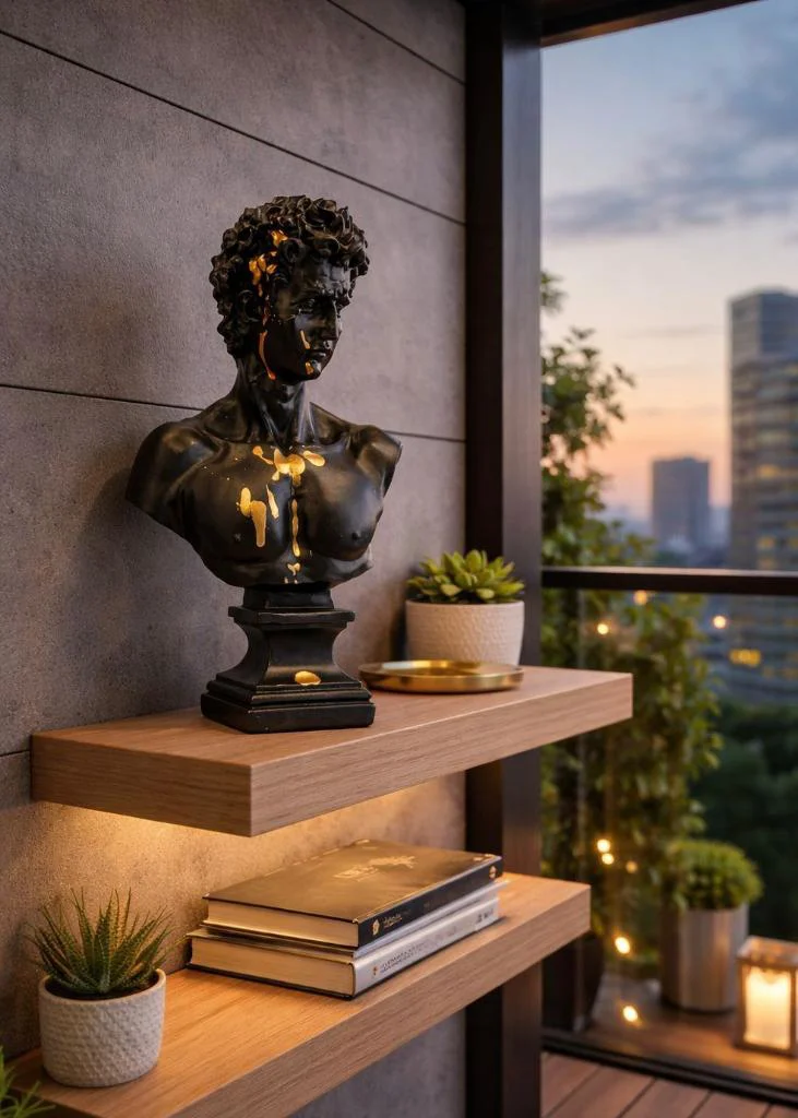 Modern Dekoratif Biblo – Siyah Gold Detaylı David/ Davut Heykeli,