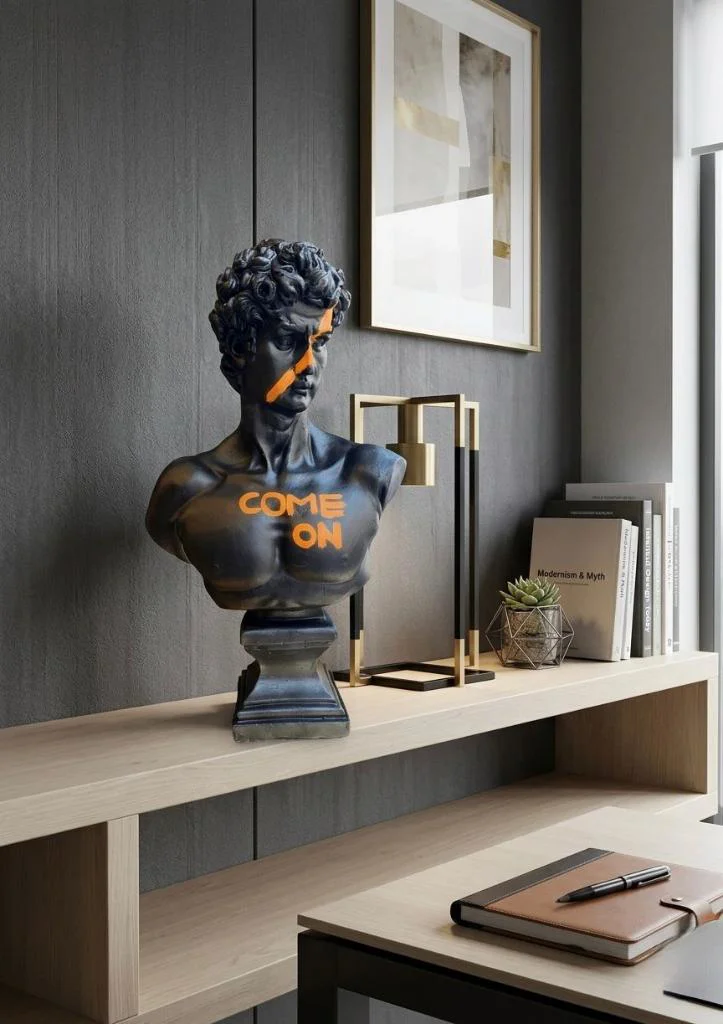 Modern Dekoratif Biblo – Siyah Gold Detaylı David COME ON Yazılı/