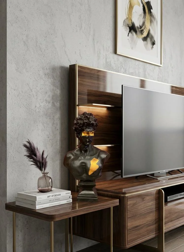 Modern Dekoratif Biblo – Siyah Gold Detaylı David/ Davut Heykeli,