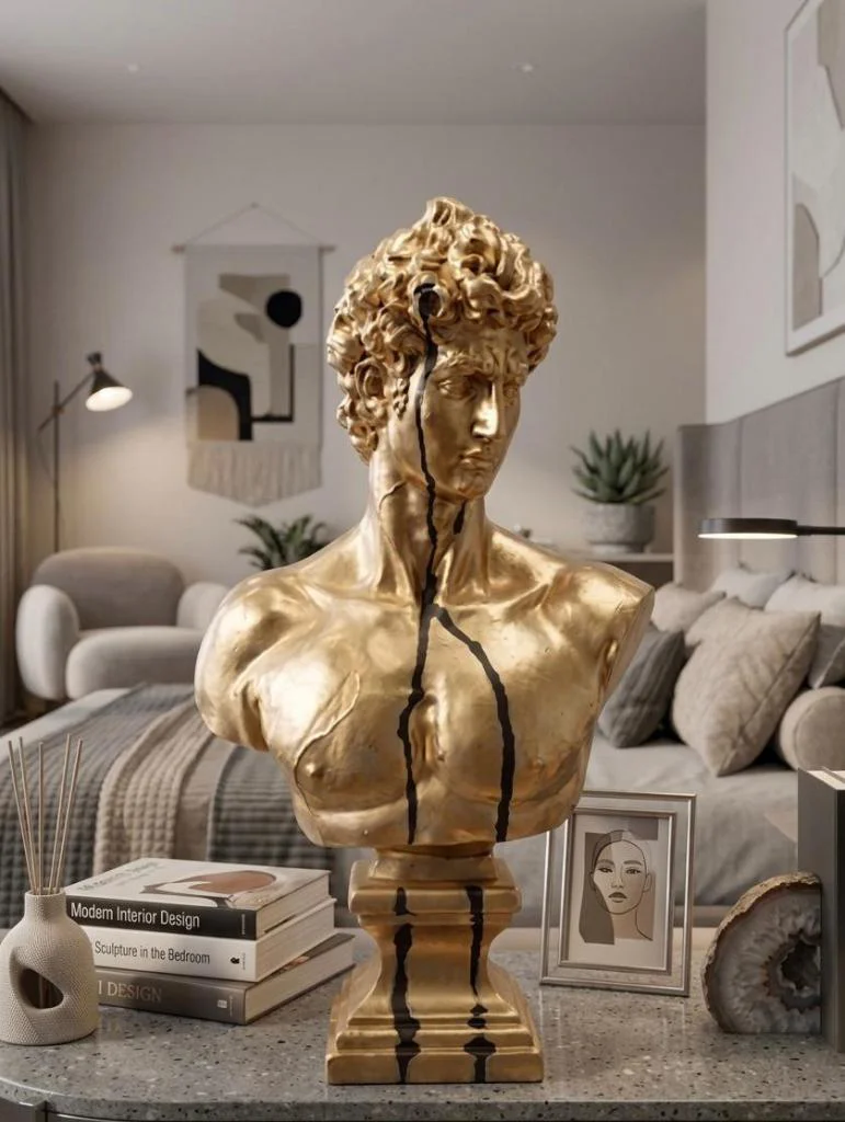 Modern Dekoratif Biblo – Gold Siyah Detay David/ Davut Heykeli, S Modern Dekoratif Biblo – Gold Siyah Detay David/ Davut Heykeli, S