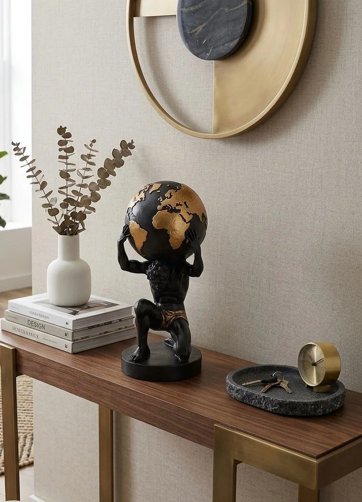 Modern Dekoratif Biblo – Siyah Gold Detay Atlas Dünyayı Sırtında 