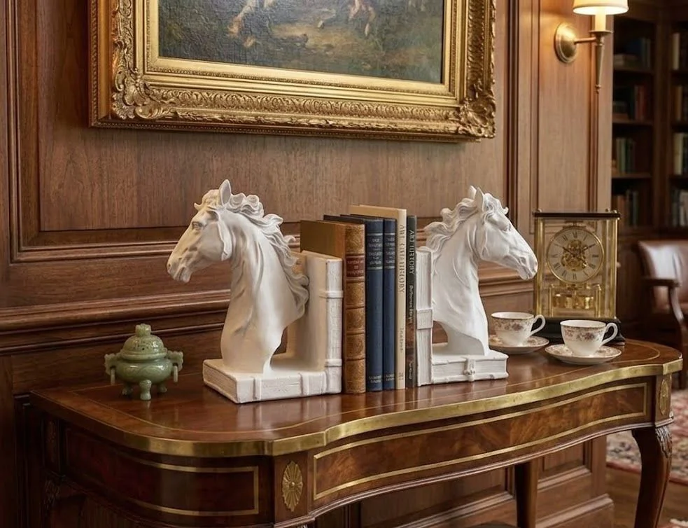 Modern Dekoratif Biblo – Beyaz  Kitap Tutucu At Heykeli, Salon Ko