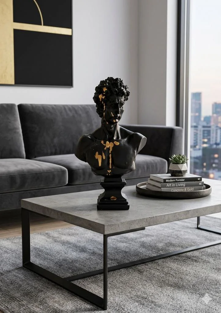 Modern Dekoratif Biblo – Siyah Gold Detaylı David/ Davut Heykeli,