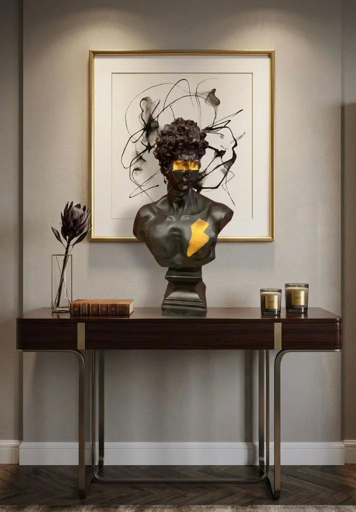Modern Dekoratif Biblo – Siyah Gold Detaylı David/ Davut Heykeli,
