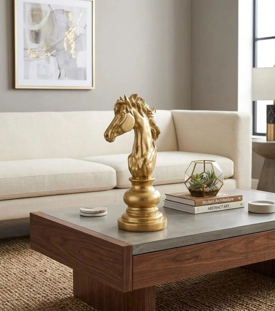 Modern Dekoratif Satranç At Gold  Biblo