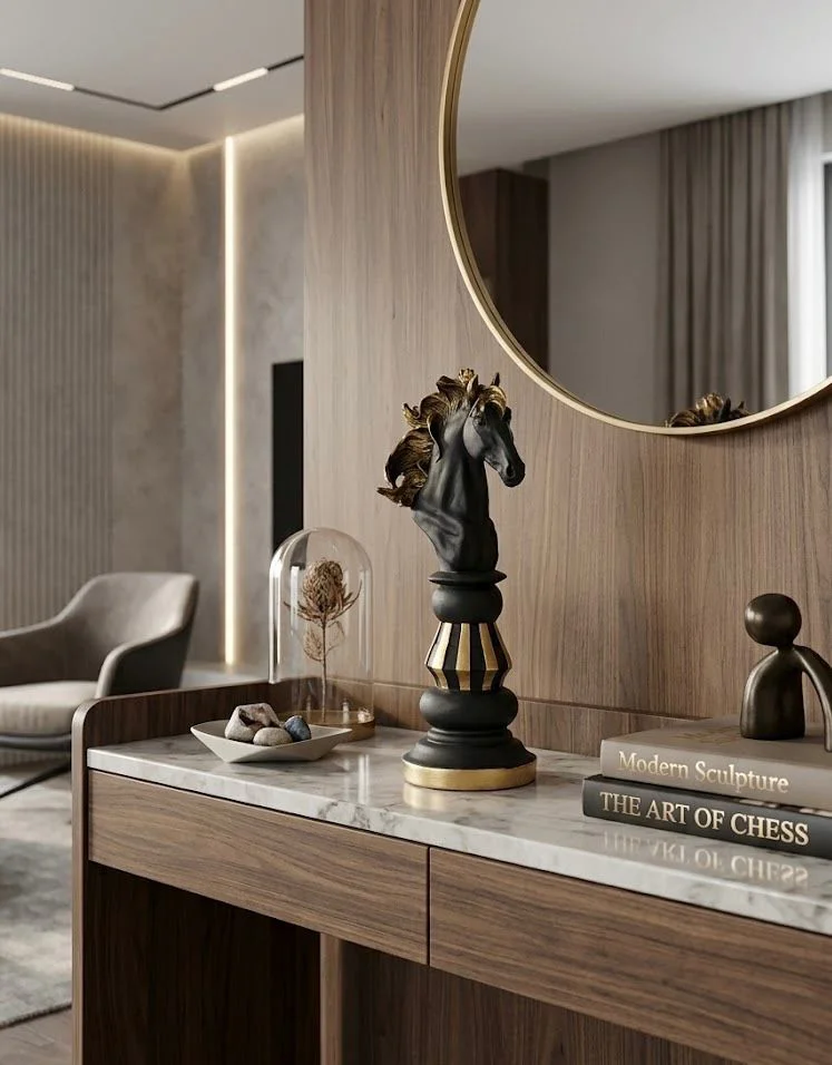 Modern Dekoratif Satranç At Siyah Gold  Biblo