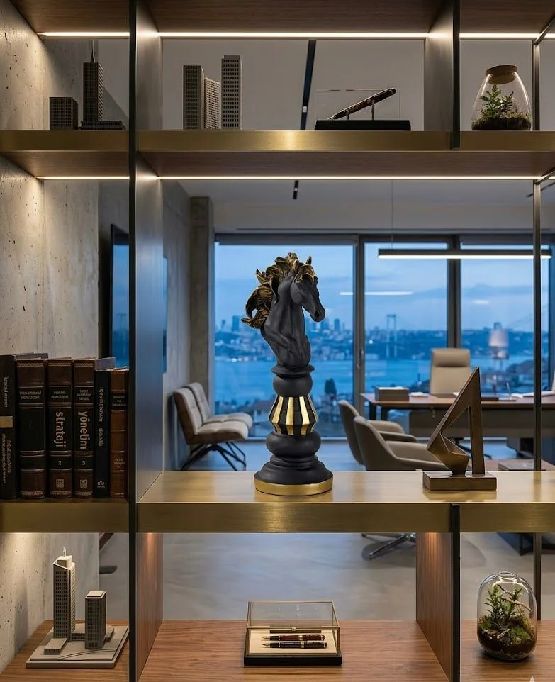 Modern Dekoratif Satranç At Siyah Gold  Biblo