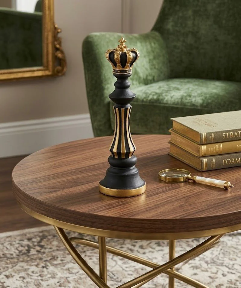 Modern Dekoratif Satranç Vezir Biblo Siyah Gold Obje Salon, Ofis, Modern Dekoratif Satranç Vezir Biblo Siyah Gold Obje Salon, Ofis,