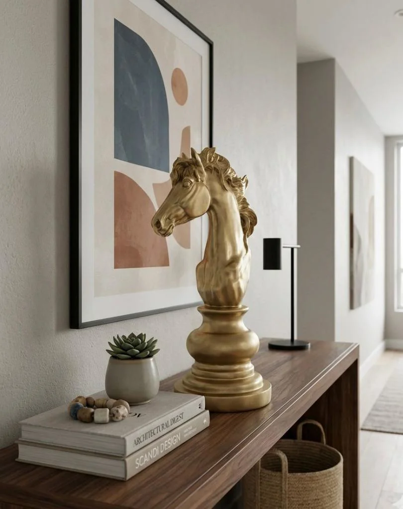 Modern Dekoratif Satranç At Gold  Biblo