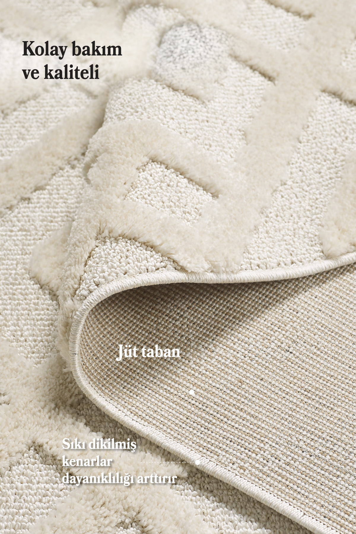 Anaska Home Modern Desenli Halı Krem Halı Jüt Tabanlı Salon Oturma Odası Halı