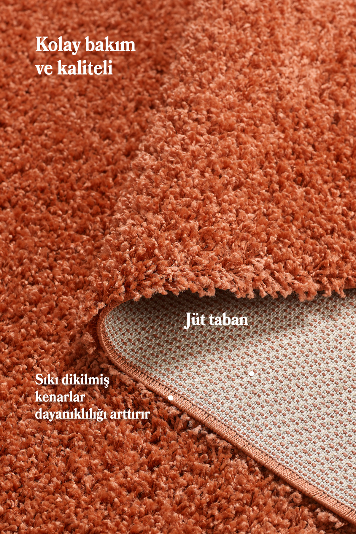 Anaska Home Modern Desenli Salon Halısı Turuncu Halı Peluş Halı Yıkanabilir P