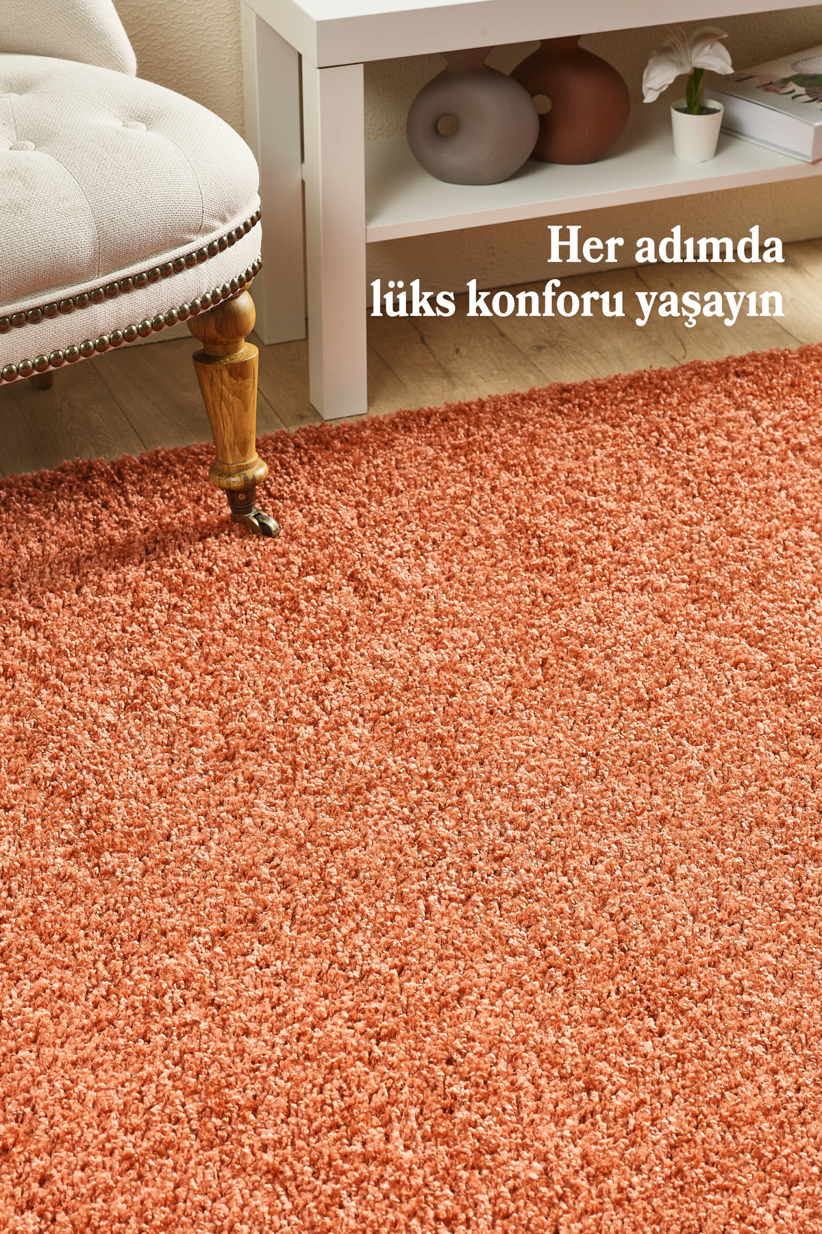 Anaska Home Modern Desenli Salon Halısı Turuncu Halı Peluş Halı Yıkanabilir P