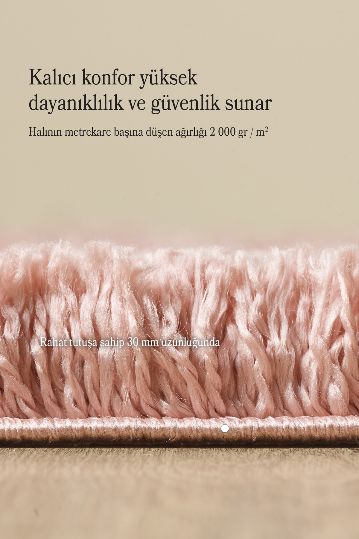Modern Desenli Salon Halısı Peluş Halı Yıkanabilir Post Halı Pemb