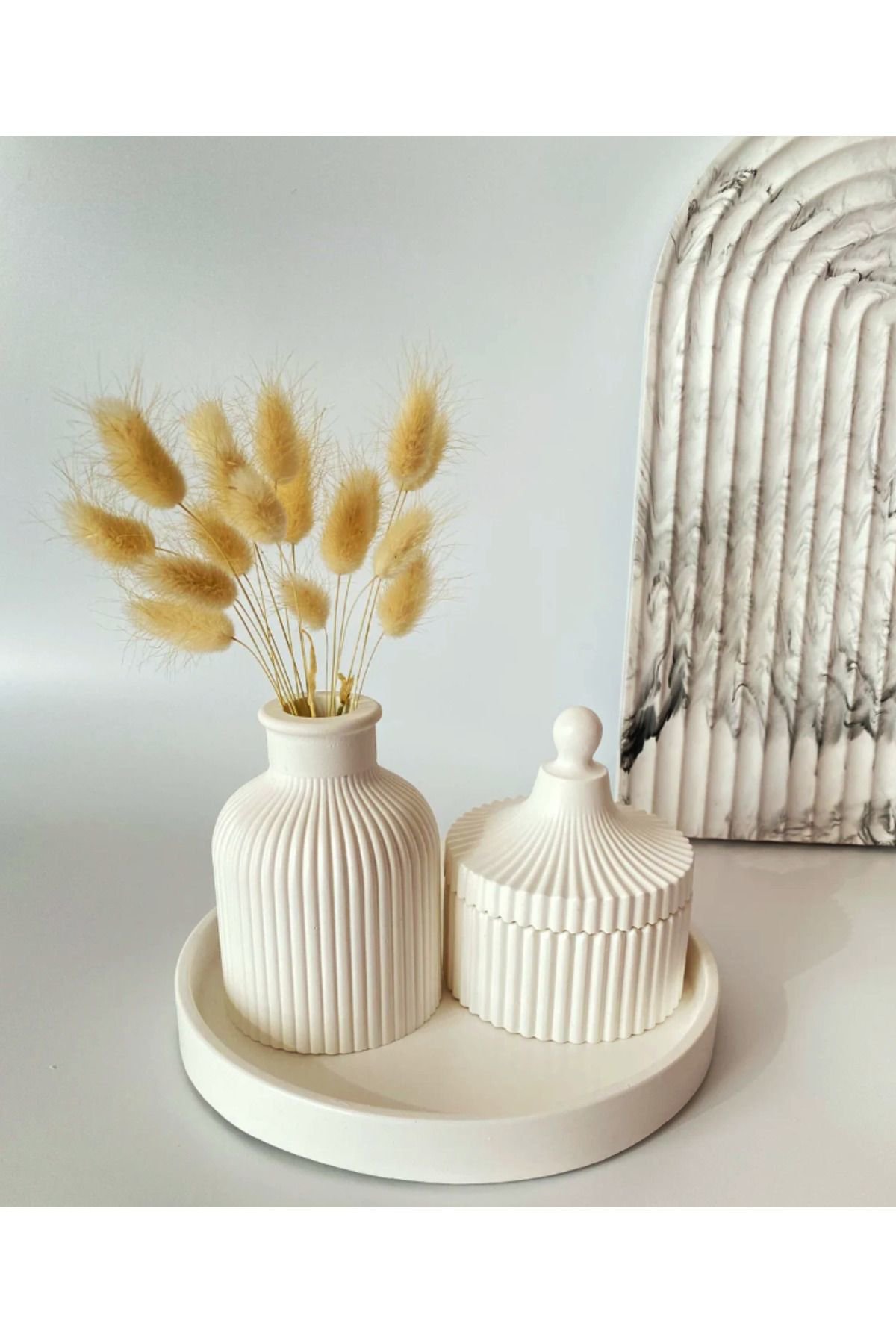 Modern El Yapımı Dekoratif Beton & Seramik Set – 4 Parça