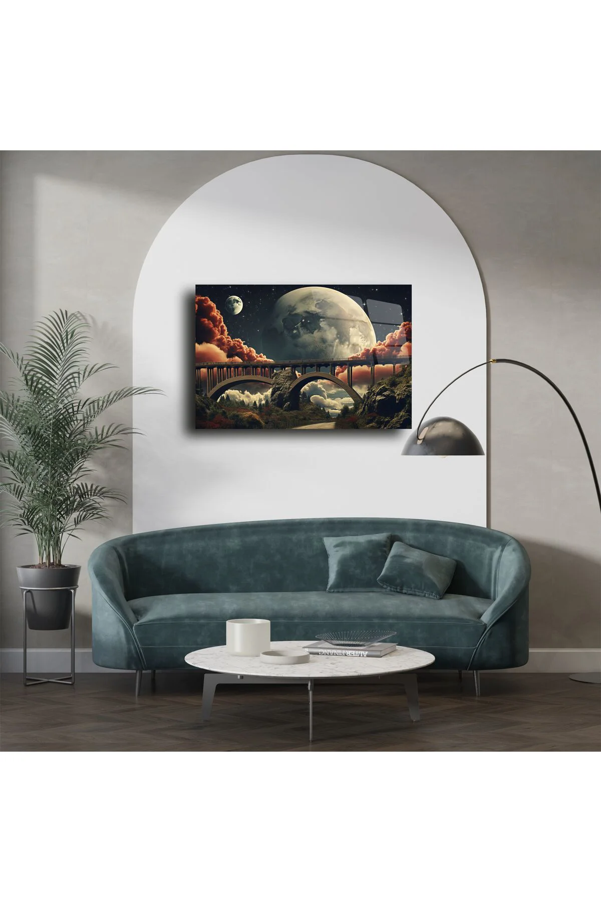 Modern Fantastik Manzara Cam Tablo