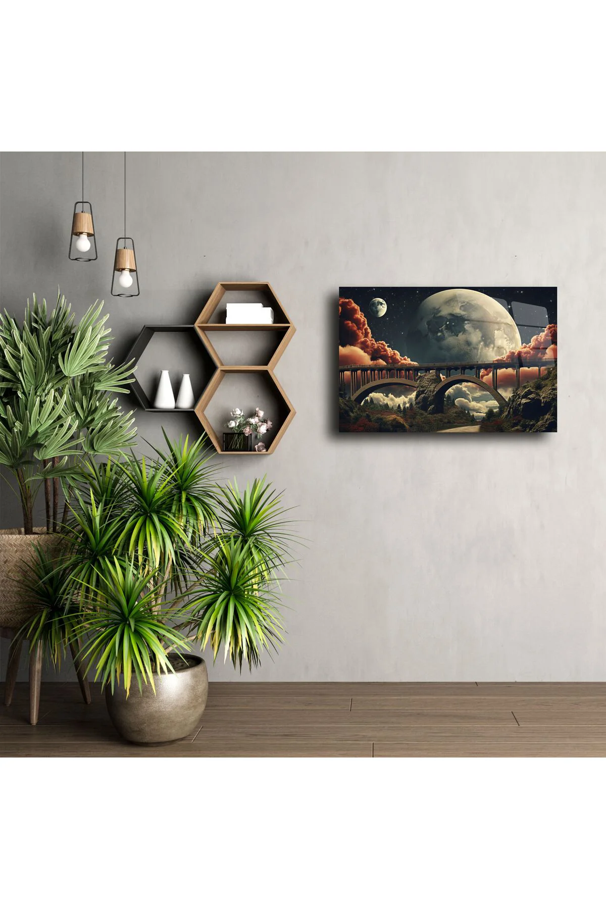 Modern Fantastik Manzara Cam Tablo