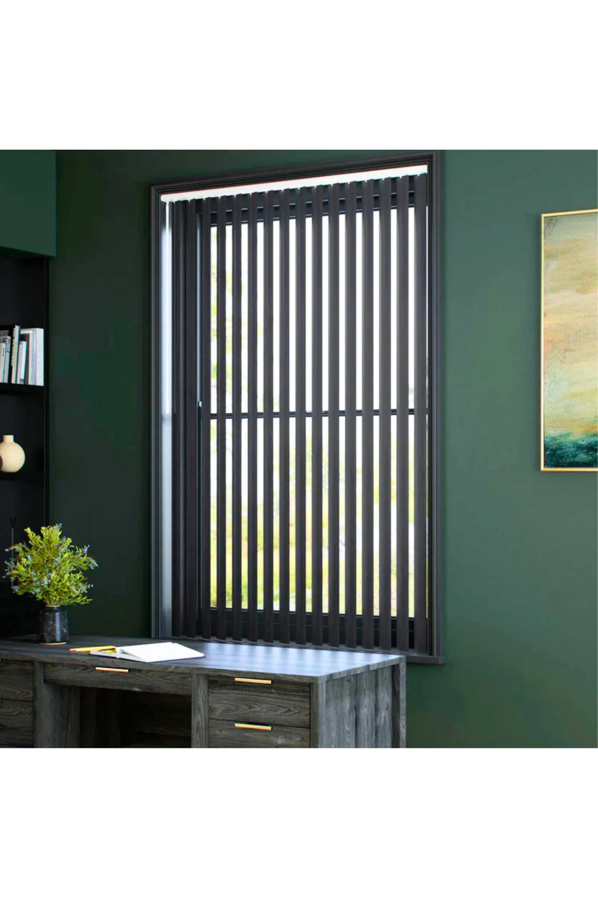 Modern Füme Dikey Jaluzi Stor Perde / Ev, İşyeri ve Ofisler İçin Karartma Dikey Stor Perde, Alüminyum Kasalı Yüksek Kaliteli - W1280/ADP