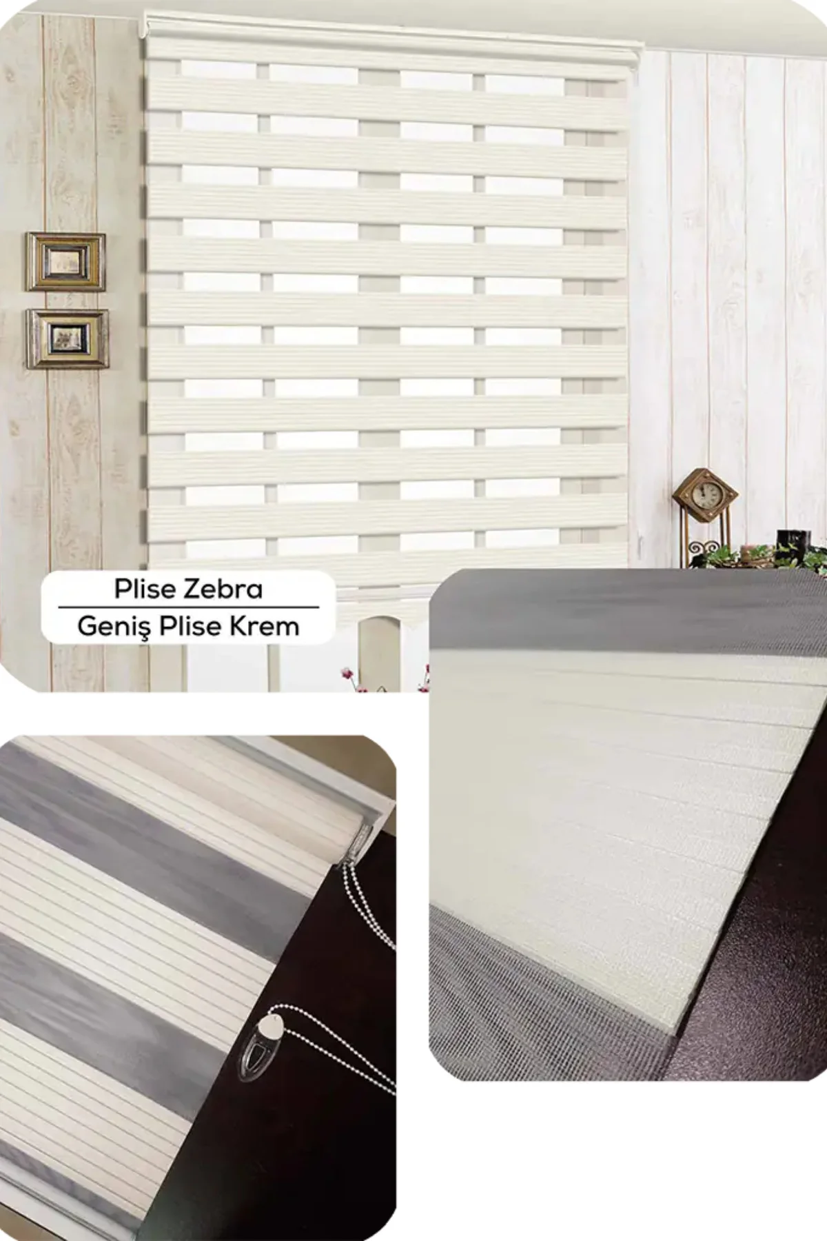 Modern Geniş Pliseli Krem Zebra Stor Perde , Alüminyum Kasalı Yük