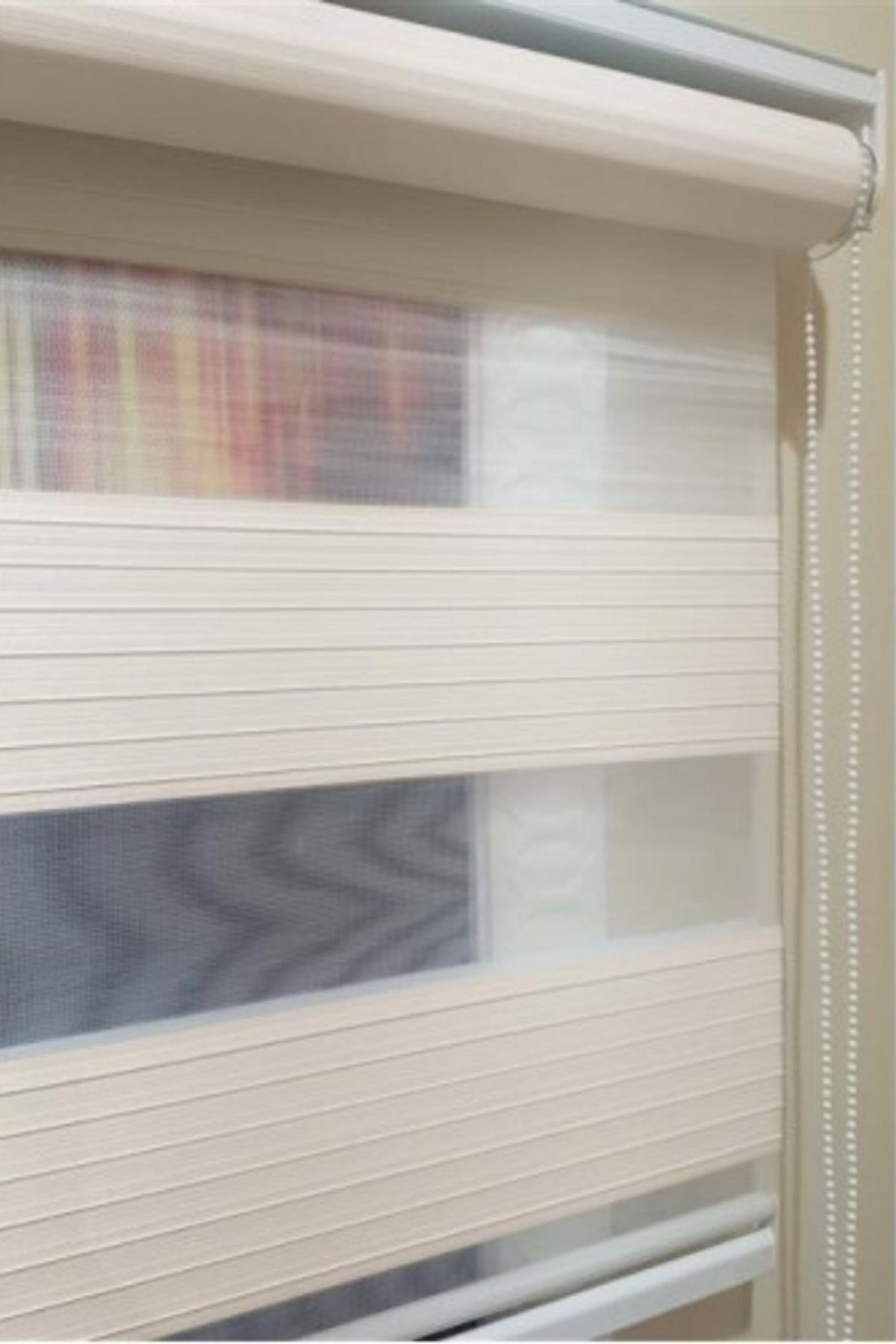 Modern Geniş Pliseli Krem Zebra Stor Perde , Alüminyum Kasalı Yük