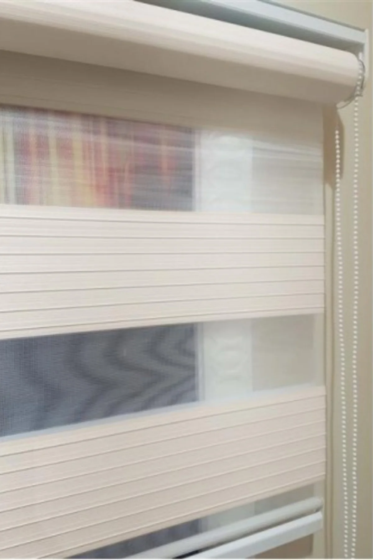 Modern Geniş Pliseli Krem Zebra Stor Perde , Alüminyum Kasalı Yük
