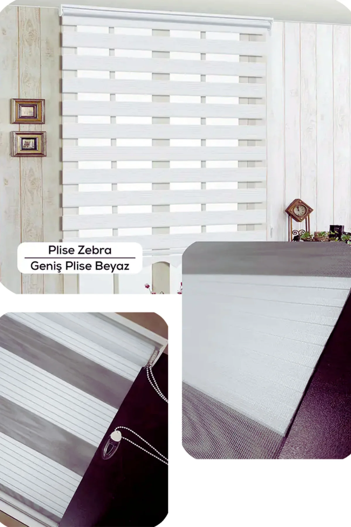 Modern Geniş Pliseli Beyaz Zebra Stor Perde , Alüminyum Kasalı Yü