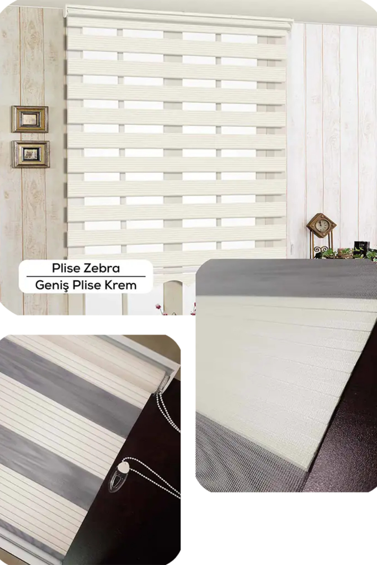 Modern Geniş Pliseli Krem Zebra Stor Perde , Alüminyum Kasalı Yük